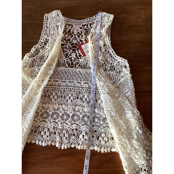 MOSSIMO Bohemian Lace Open Front Vest BOHO CHIC 100% Cotton Ivory Medium - Large - Picture 12 of 14